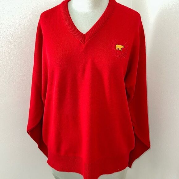 Vintage red v neck golden bear sweater jacket Nicholson crest large L - Picture 3 of 10